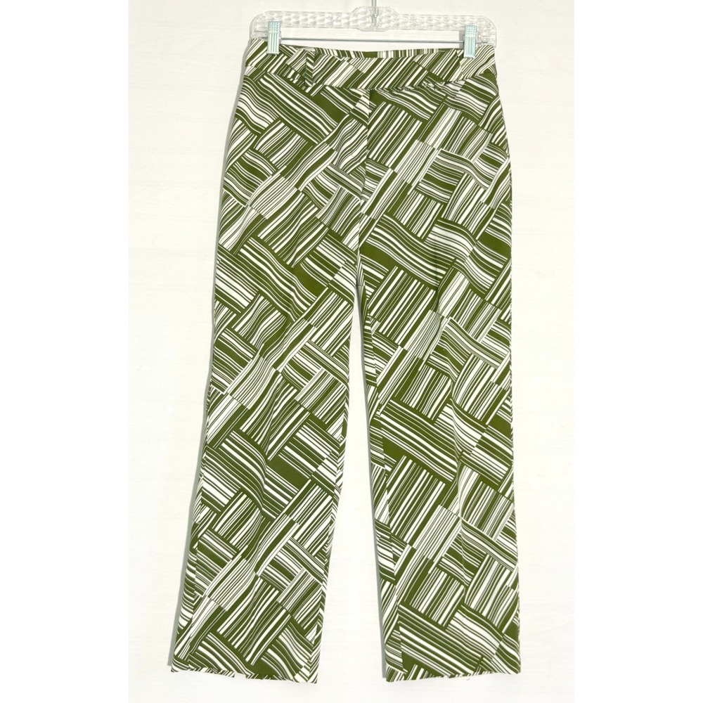 Gregory Green White Geometric Striped Straight Leg Ankle Pants Womens‎